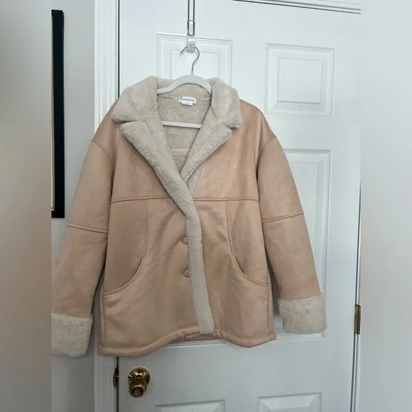 Lovers and Friends Elise Faux Shearling Coat in Nude